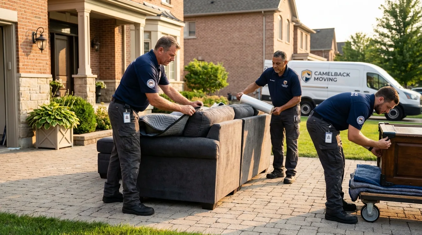 Large estate moving crew wrapping furniture in Cleveland, WI