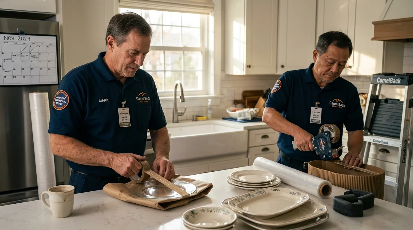 Professional crew packing kitchen dishware in Cleveland, WI